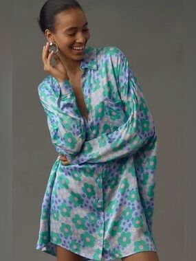 Corey Lynn Calter Long-sleeve Printed Mini Shirt Dress Size Small